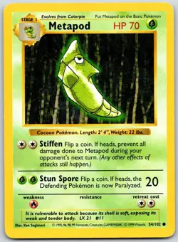POKEMON BASE SET SHADOWLESS METAPOD 54/102 COMMON UNLIMITED MP - Image 1
