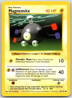 POKEMON BASE SET SHADOWLESS MAGNEMITE 53/102 COMMON UNLIMITED HP - Image 1