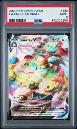 2020 Pokemon SWSH Base: F/A Snorlax Vmax #142 PSA 9 - Image 1