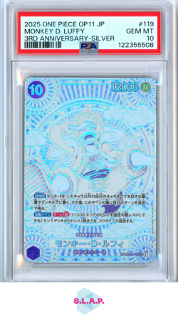 MONKEY D LUFFY SILVER ONE PIECE JP OP11-A FIST/DIVINE SPEED 2025 119 PSA 10 - Image 1