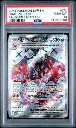 2024 POKEMON SVP EN-SV BLACK STAR PROMO PALDEAN FATES TIN CHARIZARD EX PSA 10 - Image 1