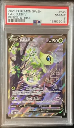 Pokemon Card- 2021 SWORD & SHIELD FUSION STRIKE #245 FULL ART/CELEBI V PSA 8 - Image 1