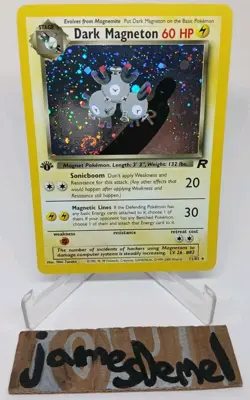 Pokemon Card - Dark Magneton - 1st Edition - 11/82 - Team Rocket Holo LP Swirl - Image 1