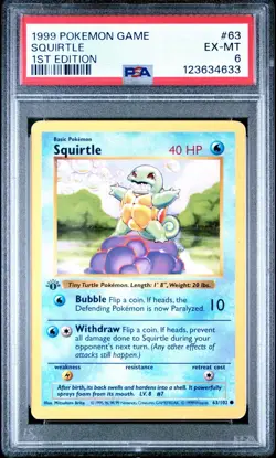 1999 POKEMON GAME 1ST ED #63 SQUIRTLE PSA 6 FREE SHIPPING - Image 1