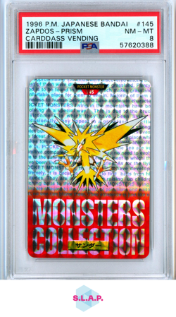 ZAPDOS-PRISM CARDDASS VENDING POKEMON JAP BANDAI CARDDASS VENDING 1996 145 PSA 8 - Image 1