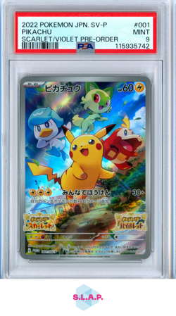 PIKACHU SCARLET/VIOLET PRE-ORDER POKEMON JAPANESE SV PROMO 2022 001 PSA 9 - Image 1