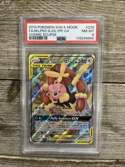 Graded PSA 8 2019 Pokemon Sun & Moon FA/M.LPNY.&JGLYPF.GX Cosmpic Eclipse #226 - Image 1