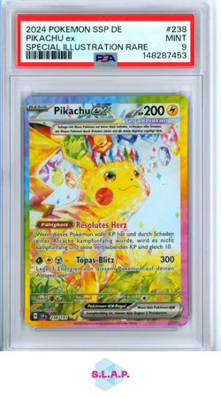 PIKACHU EX SPECI4L ILL RARE POKEMON GER SSP DE-SURGING SPARKS 2024 238 PSA 9 - Image 1