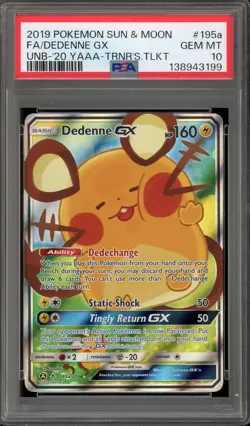 Pokemon Dedenne GX Trainer's Toolkit Full Alt Art Promo #195a PSA 10 Gem Mint - Image 1