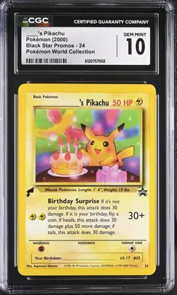 Pokemon Birthday Pikachu World Coll. Black Star Promo #24 CGC 10 Gem Mint - Image 1
