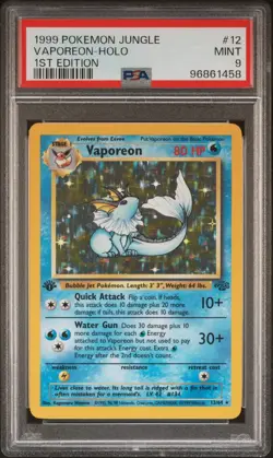 Vaporeon # 12 Holo 1st Edition PSA 9 Base Set Pokemon TCG 1999 New Cert - Image 1