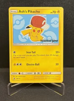 Ash’s Pikachu SM113 Ultra Rare Non Holo Exclusive Promo Pokemon Card - Image 1