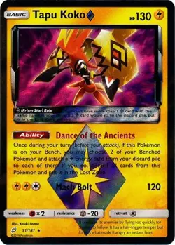 TAPU KOKO PRISM STAR 51/181 SM TEAM UP POKEMON (HOLO RARE, LP) - Image 1