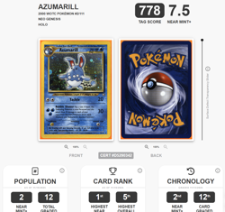Pokemon 2000 Neo Genesis Azumarill Holo 2 TAG 7.5 TAG SCORE 778 - Image 3
