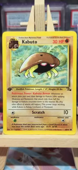 Pokemon TCG Kabuto Fossil 1st Edition Common Card 50/62 LP / Mint Condition - Image 1