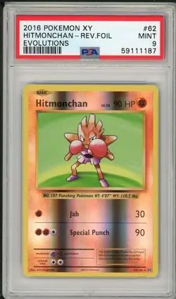 2016 Pokemon XY Evolutions Hitmonchan Reverse Foil Holo #62 PSA 9 - Image 1