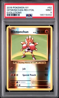2016 POKEMON XY EVOLUTIONS #62 HITMONCHAN-REVERSE FOIL PSA 9 - Image 1