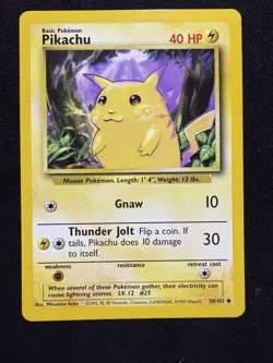 Pokemon TCG Base Set Pikachu Card 58/102 Unlimited Regular Common LP - Image 1