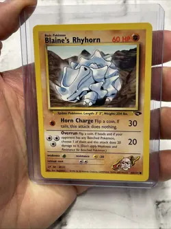 Pokemon Blaine's Rhyhorn 65/132 Unlimited Pokemon Gym Challenge NM Common Vtg - Image 1