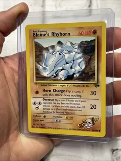 Pokemon Blaine's Rhyhorn 65/132 Unlimited Pokemon Gym Challenge NM Common Vtg - Image 2