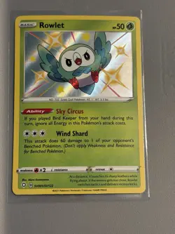 Pokemon TCG Shining Fates Rowlet SV001/SV122 Shiny Holo Rare LP Condition - Image 1