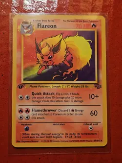 Pokemon Flareon Jungle 1st Edition Rare 70 HP Stage 1 19/64 1999 Regular Card - Image 1