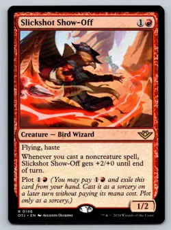 MTG Outlaws of Thunder Junction #146 Slickshot Show-Off Rare Bird Wizard - Image 1