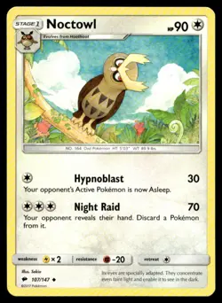 Noctowl Uncommon SM Burning Shadows 107/147 Moderately Played Buy 10 Get 10 Free - Image 1