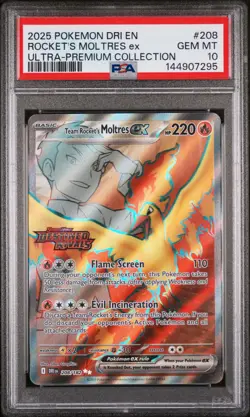 2025 POKEMON DRI EN-DESTINED RIVALS #208 TEAM ROCKET'S MOLTRES EX PSA 10 - Image 1