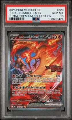 2025 POKEMON DRI EN-DESTINED RIVALS #229 TEAM ROCKET'S MOLTRES EX PSA 10 - Image 1