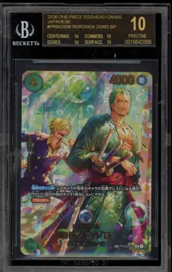 One Piece CCG Roronoa Zoro Azure Sea's Seven SP PRB02-006 BGS 10 BLACK LABEL - Image 1