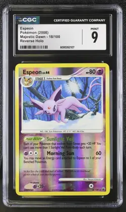 Espeon 2008 Majestic Dawn 18/100 Reverse Holo Pokemon Card CGC 9 MINT - Image 1