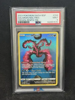 2023 Pokemon SWSH BSP Crown Zenith Tin #284 Galarian Moltres PSA 9 MINT - Image 1