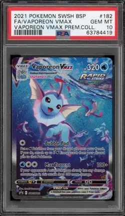 Pokemon Vaporeon VMAX Premium Coll. Full Alt Art Promo SWSH182 PSA 10 Gem Mint - Image 1