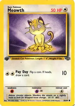 Pokemon Jungle Meowth First Edition Non-Holo 56/64 1999 FREE SHIPPING - Image 1