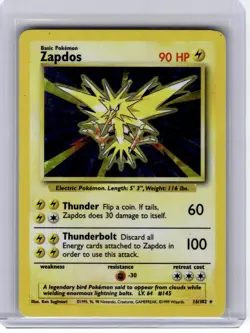 1999 Pokemon—Zapdos #16/102 Base Set—Holo Rare Holo [Heavily Played] - Image 1