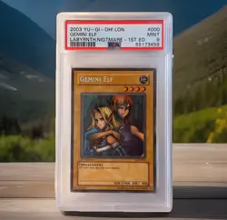 Yugioh 2003 Gemini Elf LON-000 1st Edition PSA 9 MINT Secret Rare - Holo Bleed - Image 1