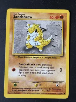 Sandshrew Pokemon Common Card Base Set - 62 /102 1999 - Image 1