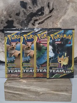 (Lot of 4) (( LIGHT )) Pokemon: Sun & Moon Team Up (3-Card) Packs Factory Sealed - Image 1