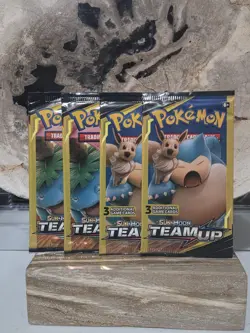 (Lot of 4) (( LIGHT )) Pokemon: Sun & Moon Team Up (3-Card) Packs Factory Sealed - Image 1