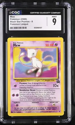CGC 9 MINT Mew 2000 Black Star Promos 8 Pokemon League Pokemon Card - Image 1