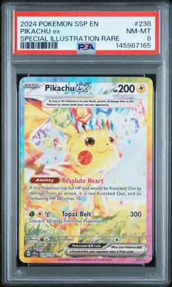 Pokemon Pikachu TCG Sv08: Surging Sparks EX Card 238/191 PSA 8 - Image 1
