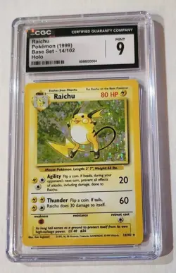 Vintage WOTC CGC 9 MINT Raichu 1999 Base Set 14/102 Holo Pokemon Card - Image 1