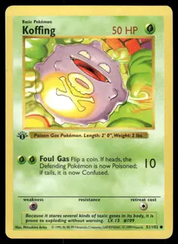 Pokemon Cards Koffing 51/102 1ST EDITION Base Set Shadowless WOTC Common NM - Image 1