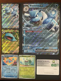 Pokemon 151 Blooming Waters Premium Collection 5 Promo Cards Jumbo Blastoise Ex - Image 1