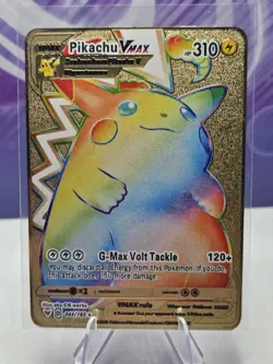 Pokemon Pikachu Card VMAX Rainbow Gold Metal Display Card Fan Art Collectible - Image 1
