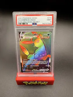 Pokemon TCG Umbreon VMAX Rainbow Secret Rare Card 214/203 Evolving Skies PSA 9 - Image 1