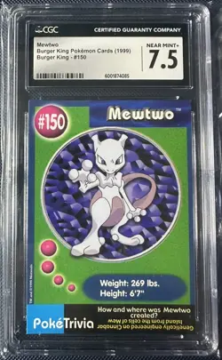 1999 Pokemon Burger King UnPerforated Mewtwo card #150 CGC 7.5 NEAR MINT+ - Image 1