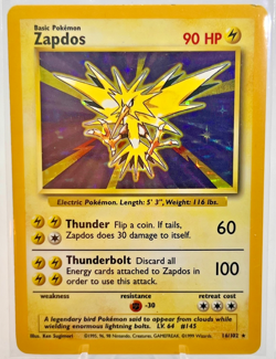 Pokemon Zapdos 16/102 Base Set Holo 1999 Vintage Rare LP WOTC Card - Image 1
