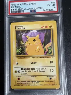 Pokemon TCG Yellow Cheeks Base Set Pikachu E3 Promo Card 58/102 PSA 6 - Image 1